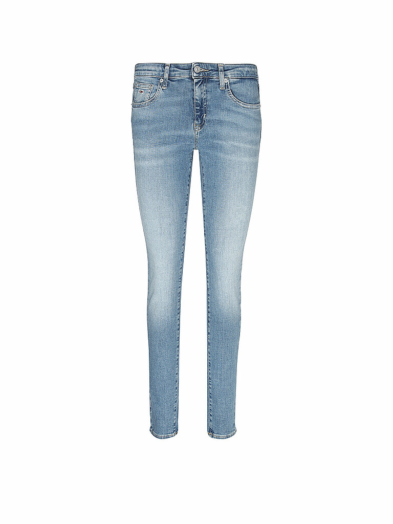 Skinny-fit-Jeans TOMMY JEANS "SOPHIE LOW WAIST SKN", Damen, Gr. 29, Länge 30, blau (denim medium), Denim/Jeans, Obermaterial: 92% Baumwolle, 6% Elastomultiester, 2% Elasthan, skinny fit lang, Jeans, mit niedriger Leibhöhe, Stretch-Denim